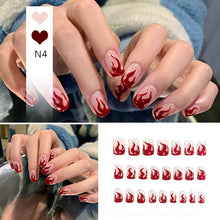 Load image into Gallery viewer, SKHEK 24Pcs 4 Fire Patterns Design Cool Girls Hand Decorative False Nails With Glue Full Cover Detachable False Nails With Designs