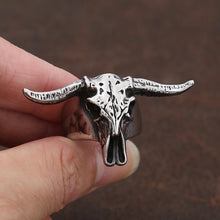 Load image into Gallery viewer, Skhek Gothic Bull Head Skull Ring Stainless Steel Punk Hip Hop Biker Animal Skull Mens Ring Jewelry Gift Wholesale Size 7-13