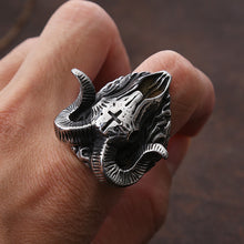Load image into Gallery viewer, Skhek Vintage Distressed Skull Satan Ring Men Punk Hip Hop Stainless Steel Gothic Ring Fashion Biker Rings For Men Jewelry
