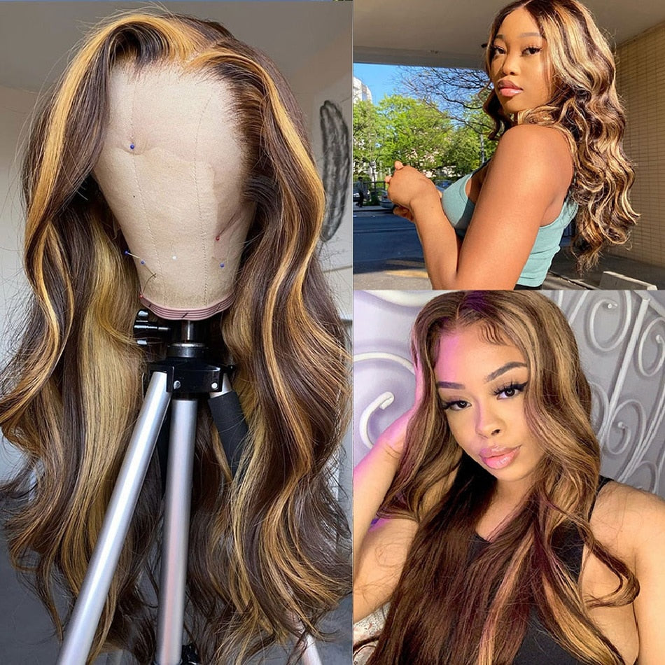 Highlight Wig Human Hair Ombre Lace Front Wig Brazilian Hair Wigs For Black Women 30 Inch Honey Blonde Body Wave Lace Front Wig