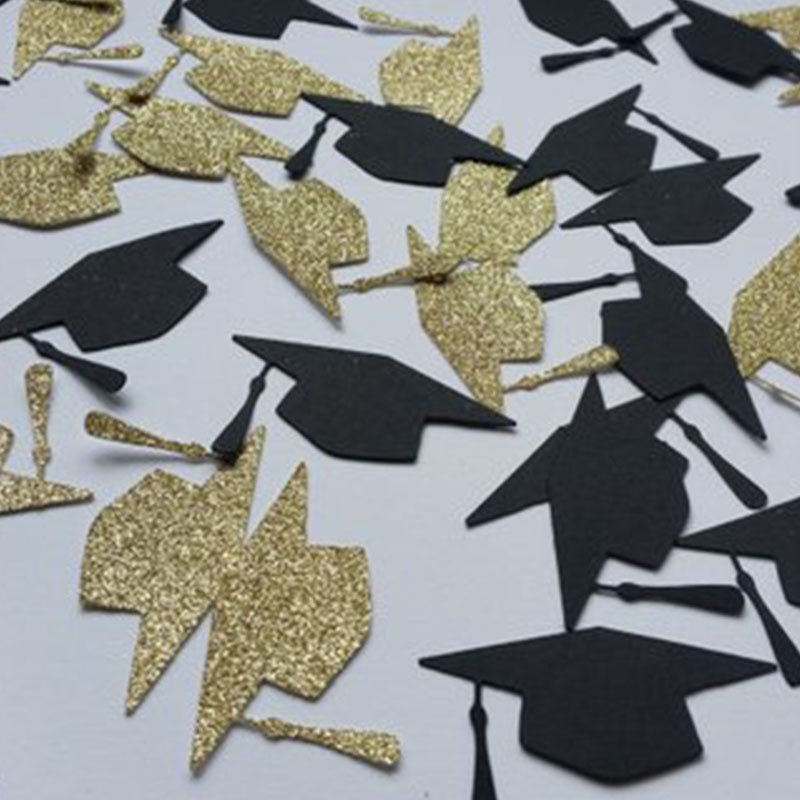 Skhek Graduation Party 100Pc/Pack Gold Black Bachelor Hat Round Glitter Paper Confetti 3CM Graduation New Year Party Decor Bachelor Cap Grad Congrats