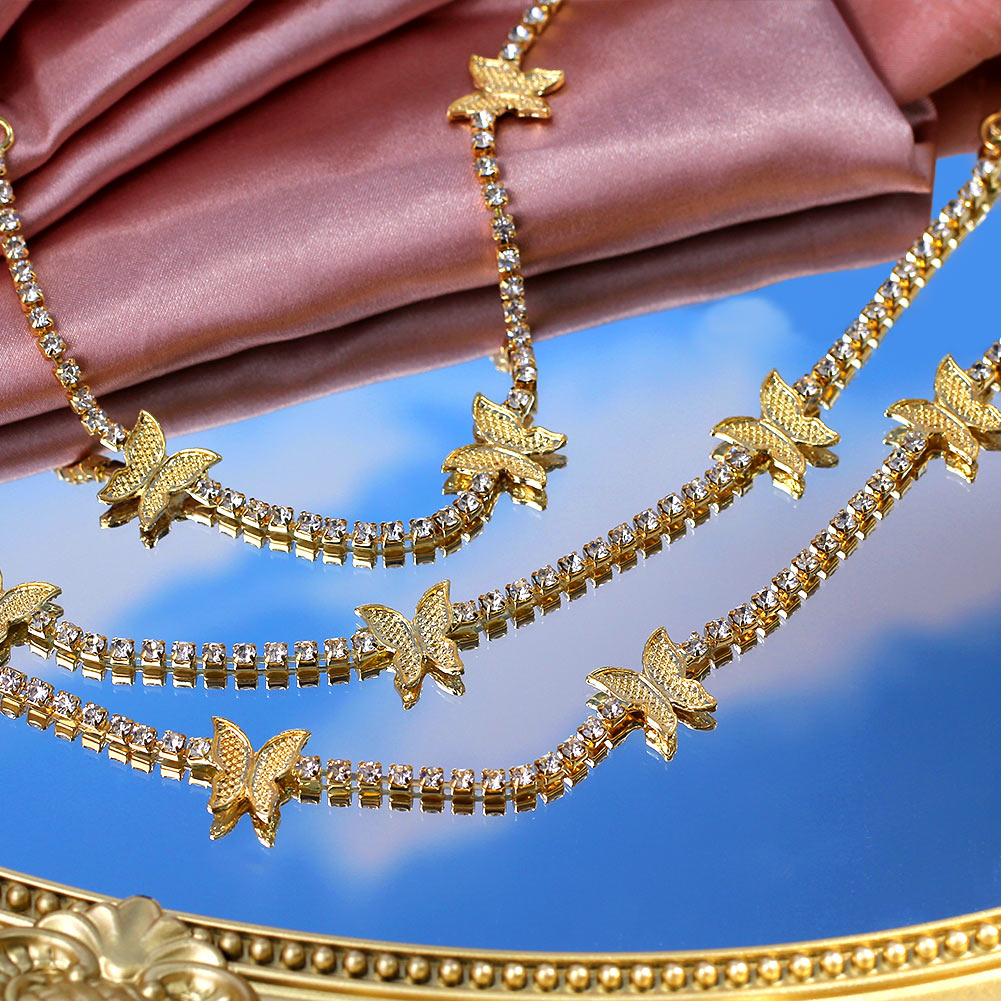 Skhek Fashion Luxury Butterfly Rhinestone Anklet Women Gold Silver Color Crystal Tennis Chain Foot Chain Bracelet Beach Foot Jewelry