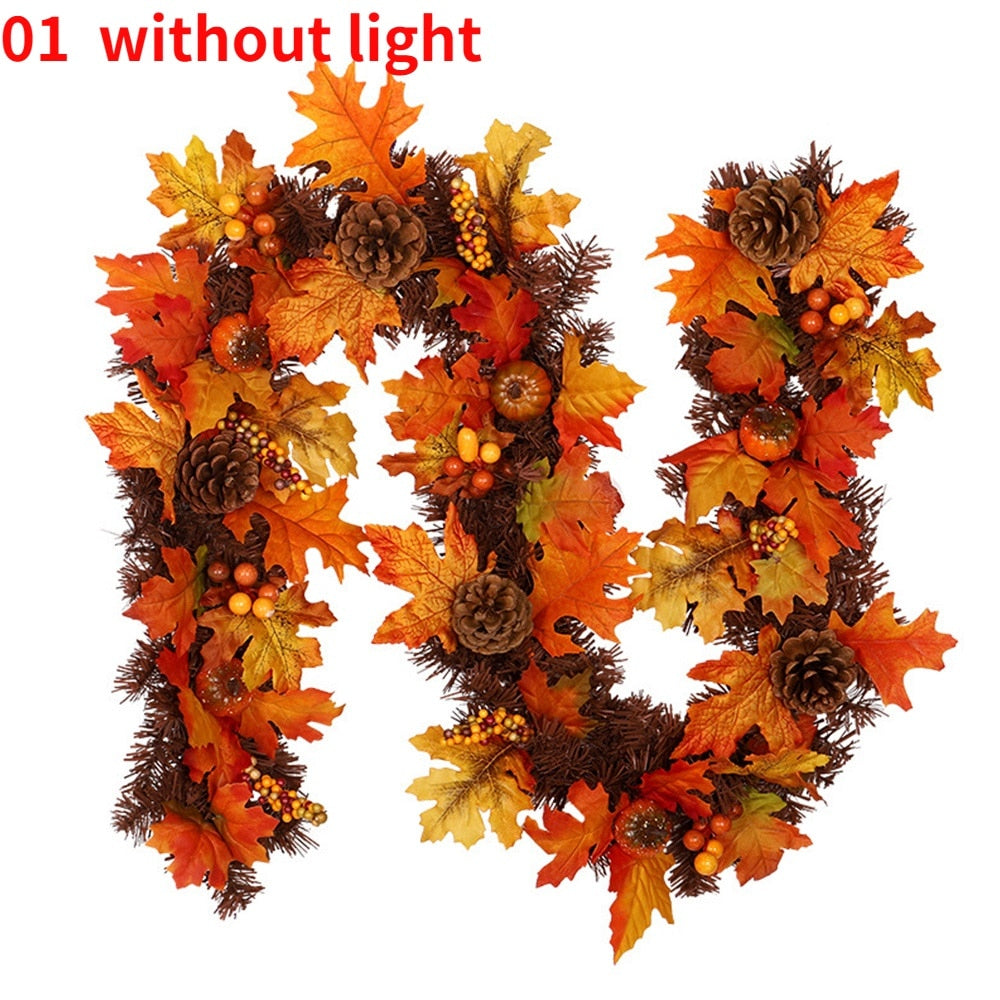 Christmas Gift Thanksgiving Fall Maple Leaf Garland Artificial Fall Foliage Garland Autumn Hanging Fall Leave Vines With Berry Pine Cones Decor