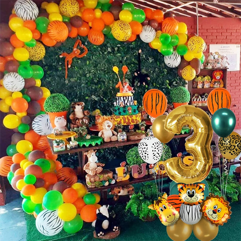 18Pcs Jungle Animal Balloons Set Chrome Metallic Latex Balloon 32inch Gold Number Globos Kids Birthday Party Baby Shower Decor