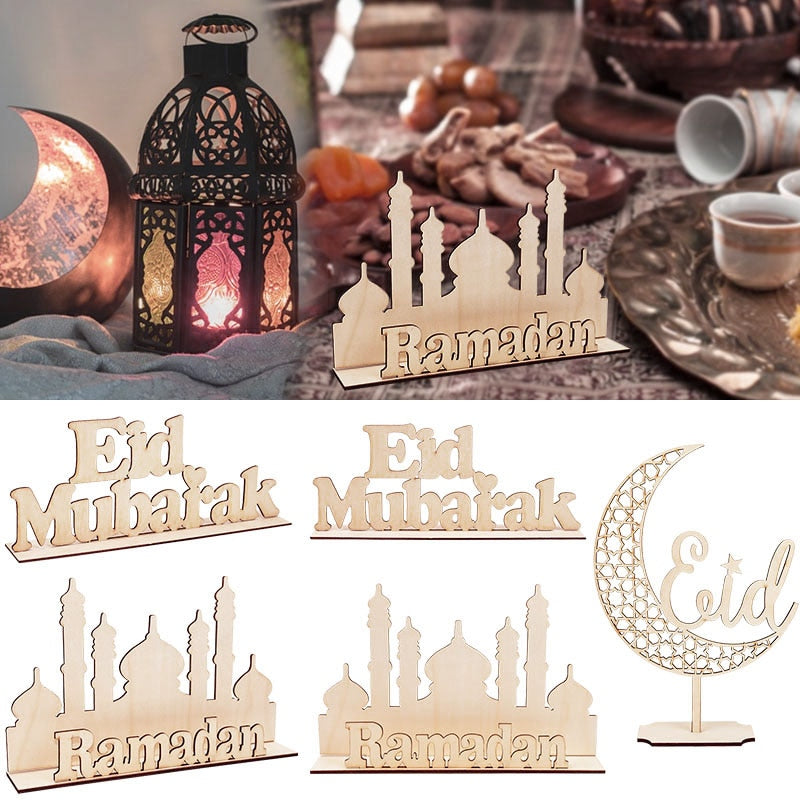 Skhek  Wooden EID Mubarak Decoration Ramadan Mubarak Ornaments Islamic Muslim Pendant Eid Al Adha Party Supplies Ramadan Kareem Gifts