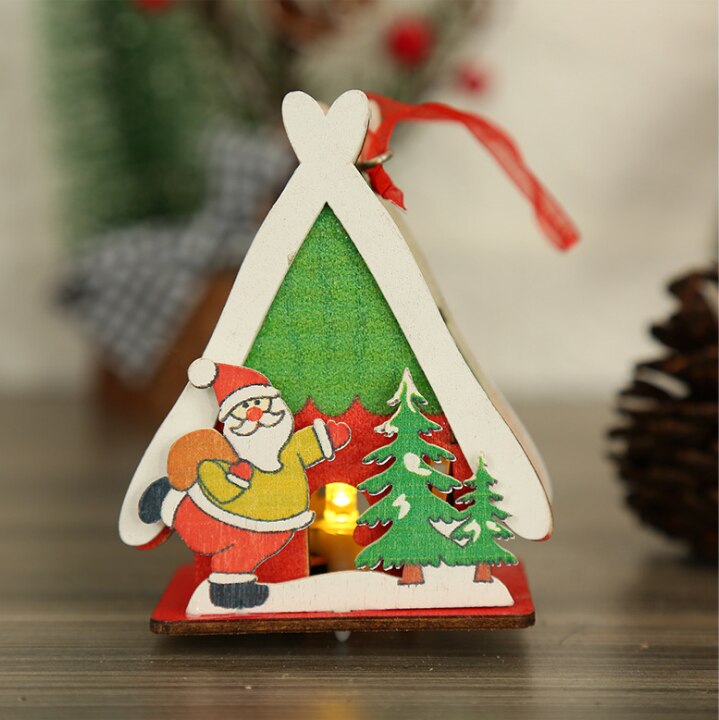 Hot-selling Christmas Decorations Innovative Color Luminous Wooden House Home Decoration Children's Wooden Toys Christmas Gifts