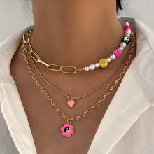 Load image into Gallery viewer, Skhek Pink Gummy Bear Pearl Beaded Choker Necklace For Women Multilayer Asymmetrical Flower Beads Metal Chain Necklace Fashion Jewelry