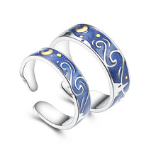 Load image into Gallery viewer, New Van Gogh Starry Sky Plated Open Lover Adjustable Rings Blue Starry Sky Rings For Women Men Fashion Jewelry Wedding Gift