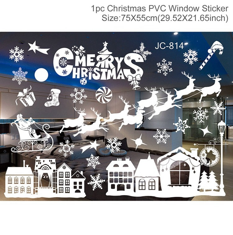 Christmas Gift Christmas Window Stickers Merry Christmas Decorations For Home Christmas Wall Sticker Kids Room Wall Decals New Year Stickers