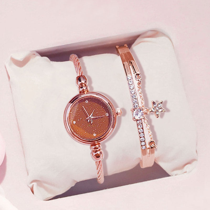Christmas Gift Top Brand Star Watch For Women Rose Gold Mesh Magnet Starry Sky Quartz Wristwatch Gradient Ladies Wrist Watches relogio feminino