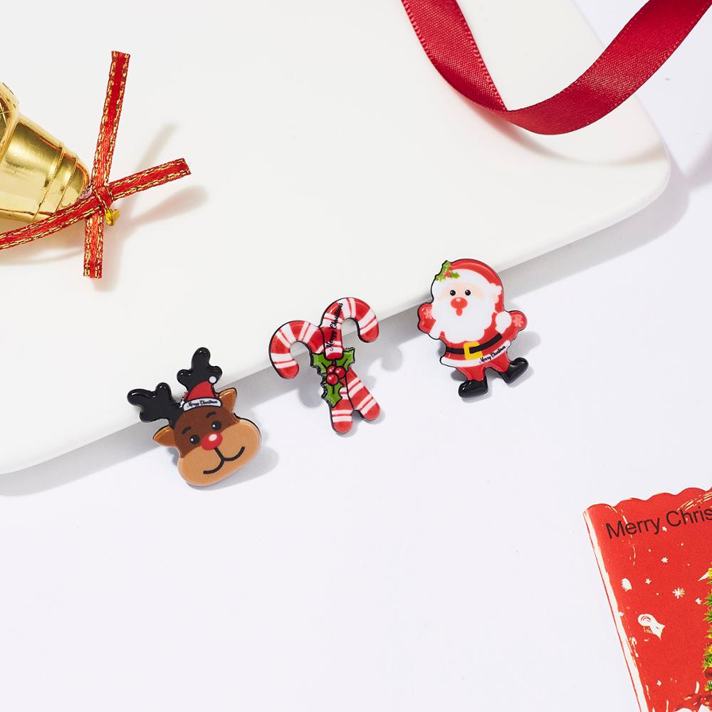 Christmas Gift Acrylic Christmas Paper Card Brooch Set Santa Snowman Snowman Hat Cane Elk Lady Child Fun Holiday Brooch Gift