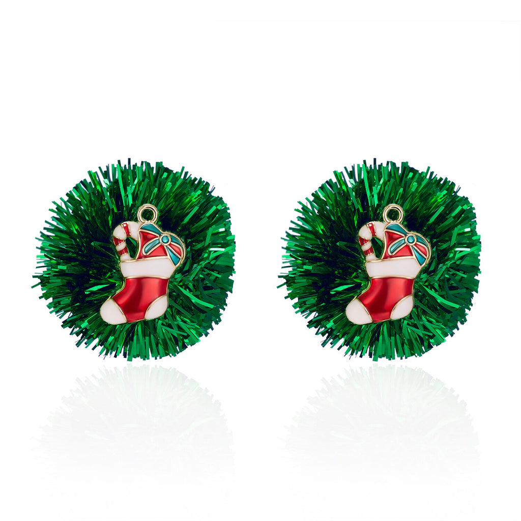 Christmas Gift 2021 New Fashion Red Green Color Christmas Stud Earrings For Women Moon Elk Deer Plastic Tassel Ball Earring Girls New Year Gift