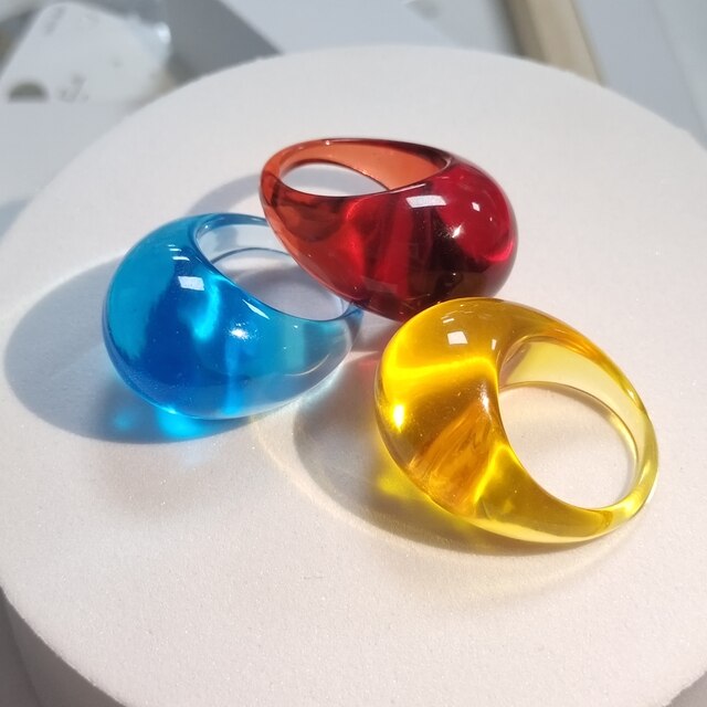 SKHEK 2022 New Colorful Transparent Acrylic Resin Oval Rings Water Droplets Shape For Women Girls Travel Summer Jewelry