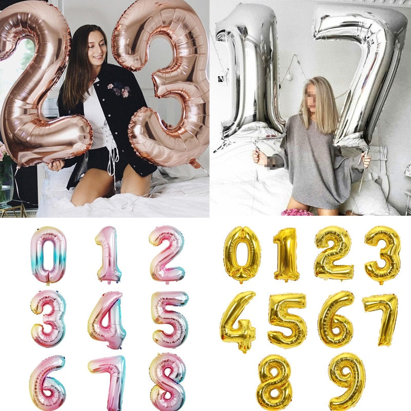 Skhek  Big Size Gold Sliver Rose Gold Number Balloon Birthday Wedding  Party Decorations Foil Balloons Kid Boy Toy Baby Shower