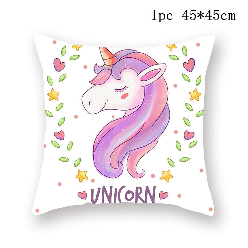 45x45cm Unicorn Cushion Cover Unicorn Party Decoration DIY Girl Unicorn Brithday Decor Unicorn 1 2 3 Birthday Unicornio