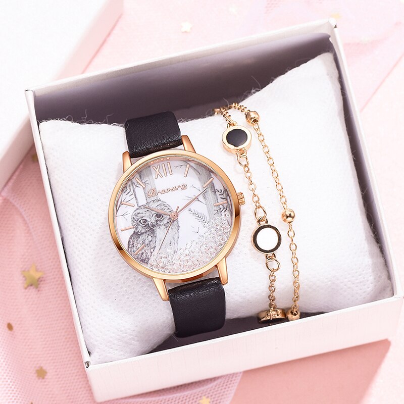Christmas Gift Bravura Brand Watch For Women Fashion Removable Rhinestones Dress Ladies Wrist Watch Owl Black Female Quartz Clock Dropshipping