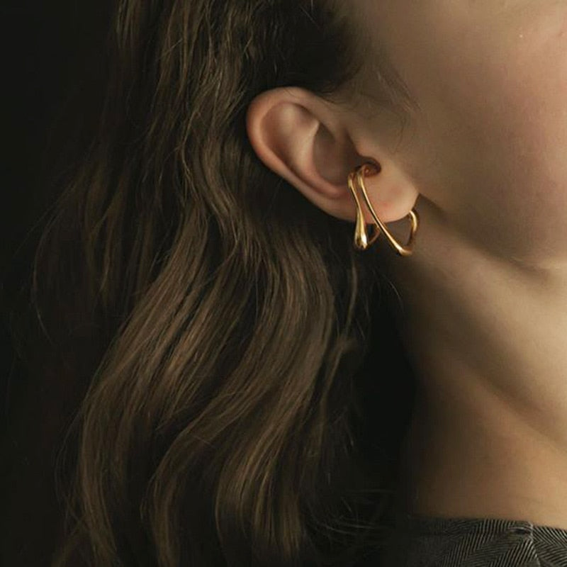 SKHEK 2022 Punk Metal Ear Cuff Earrings Geometric Irregular Hollow Ear Bone Clip Without Piercing For Women Girls Jewelry Gift