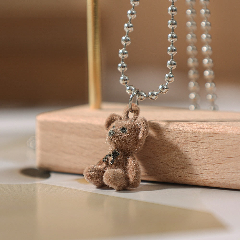 1Pair Small Plush Bear Stud Earrings Cute Bears Brown Flocking Animal Earring For Women Girls Ear Studs Jewelry Gifts