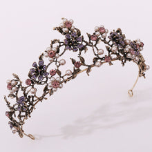 Load image into Gallery viewer, Baroque Vintage Black Purple Crystal Pearls Bridal Tiaras Crown Rhinestone Pageant Diadem Veil Tiara Wedding Hair Accessories