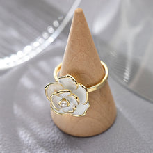 Load image into Gallery viewer, Skhek Retro open ring female Japanese and Korean simple camellia flower small fragrance light luxury oil drop pearl ring