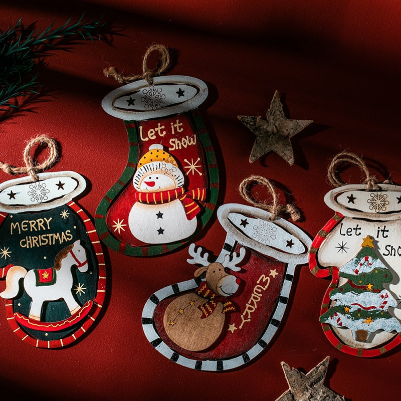LadyCC Christmas Wooden American Retro Christmas Tree Snowman Deer Pendant Christmas Decorations Christmas Tree Pendant