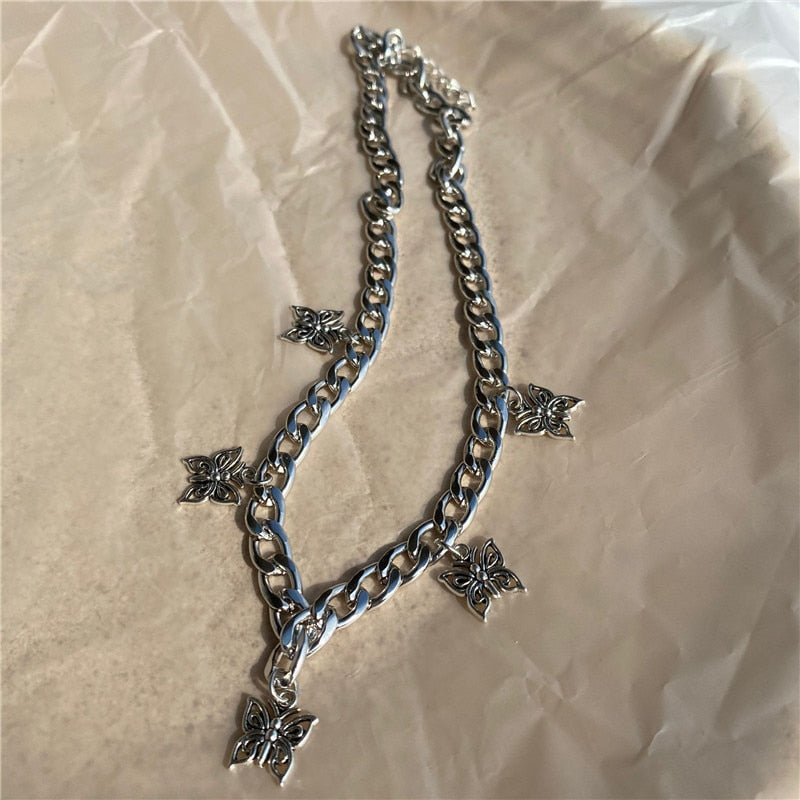 SKHEK 2022 Kpop Punk Vintage Goth Heart Feather Pendant Metal Chains Choker Necklace For Women Egirl Harajuku Aesthetic Grunge Jewelry