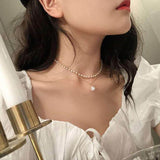 Kpop Pearl Necklace Gold layered Chain Choker Woman egirl Bridesmaid Gift Dainty Angel Necklace collares mujer collier Jewelry