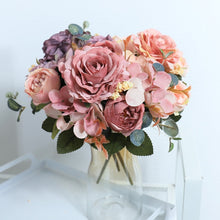 Load image into Gallery viewer, Skhek Graduation Party Artificial Flowers Retro Silk Rose Bouquet Hydrangea Peony Vintage Bride Holding Fake Flower Home Wedding Decoration Accessories