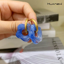 Load image into Gallery viewer, Skhek HUANZHI 2023 Colorful Acrylic Flower Resin Drop Earrings Gold Color Circle Hollow For Women Girls Jewelry Minimalist Gifts