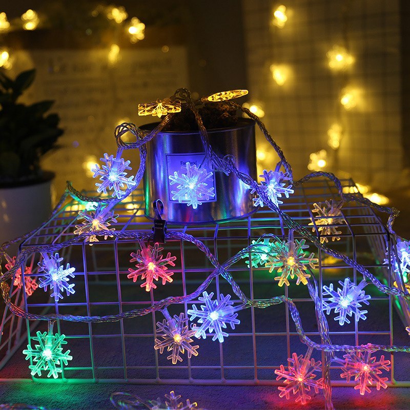 LED Snowflakes String Fairy Lights Garland Holiday Christmas Tree Pendant Outdoor Decoration Xmas Ornament For Home Navidad 2021