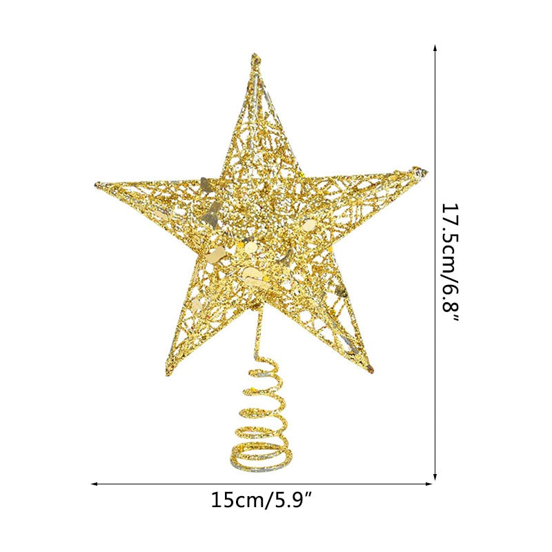 Gold Glitter Christmas Tree Top Iron Star Christmas Decorations For Home Xmas Tree Ornaments Navidad New Year 2021 Natal Noel