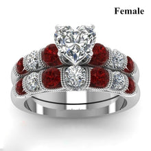 Load image into Gallery viewer, Skhek Fashion Jewelry Lovers Rings Women&#39;s Zircon Heart Ring Sets Men&#39;s Stainless Steel Wedding Band Engagement Couple Ring