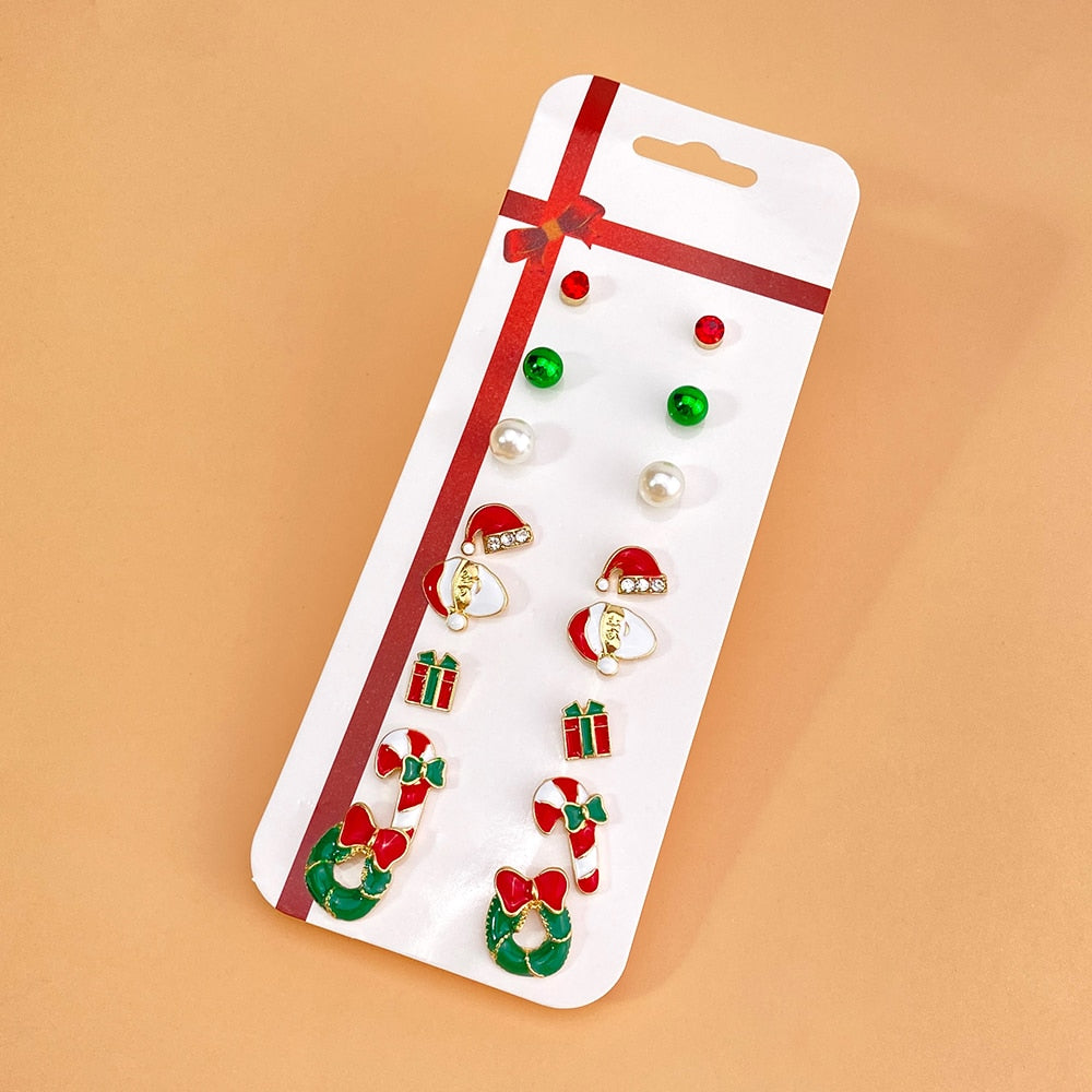 Christmas Gift New Trend Christmas Earring Set For Women Fashion Christmas Tree Snowflake Socks Dripping Earring Set Jewelry Party Gifts