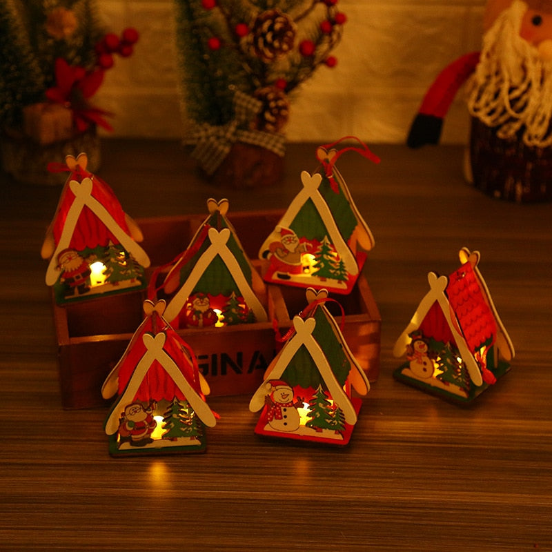 Hot-selling Christmas Decorations Innovative Color Luminous Wooden House Home Decoration Children's Wooden Toys Christmas Gifts
