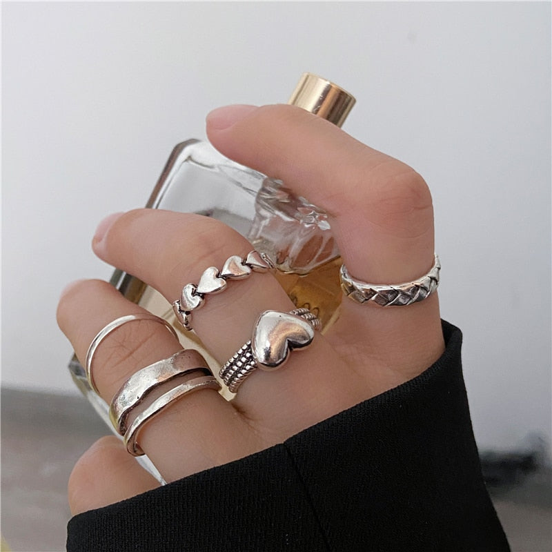 Skhek Hiphop Gold Chain Rings Set For Women Girls Punk Geometric Simple Finger Rings 2023 Trend Jewelry Party
