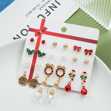 Load image into Gallery viewer, Christmas Gift IPARAM Fashion Christmas Snowflake Earring Set for Women Christmas Bells Reindeer Love Drop Earrings 2021 Fashion Jewelry Gifts