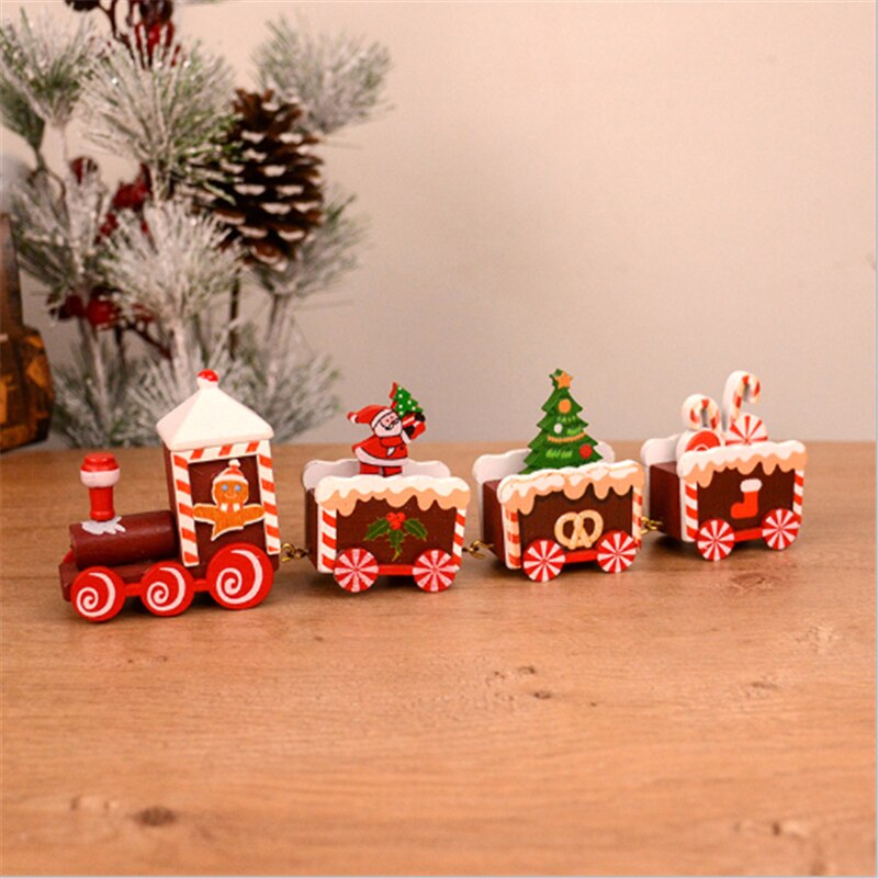 Christmas Gift 2021 New Year Decoration 4 Sections Wooden Train Desk Decoration Navidad Christmas Decoration Children Christmas Gift Noel
