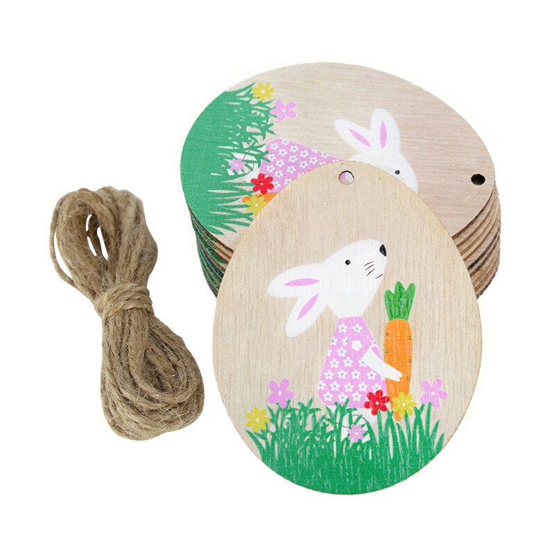 10pcs Wooden Easter Egg Wood Slices Pendant Ornaments Wedding Party Decoration Graffiti Egg Craft Hanging Kids Gift Easter Party