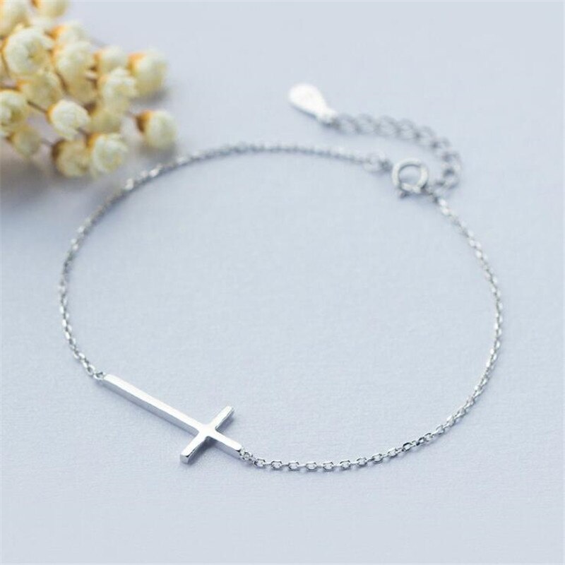 Christmas Gift New Simple Fashion Female Glossy Cross 925 Sterling Silver Jewelry Personality Popular Exquisite Bracelets SL001