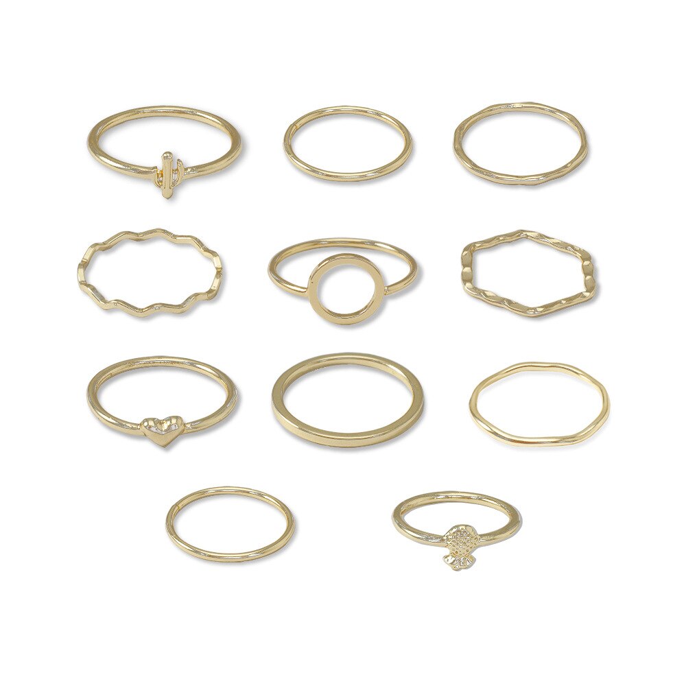 11pc/set Vintage Simple Cactus Pineapple Heart Wave Knuckle Joint Rings Set For Women Circle Gold Finger Midi Rings Jewelry Gift