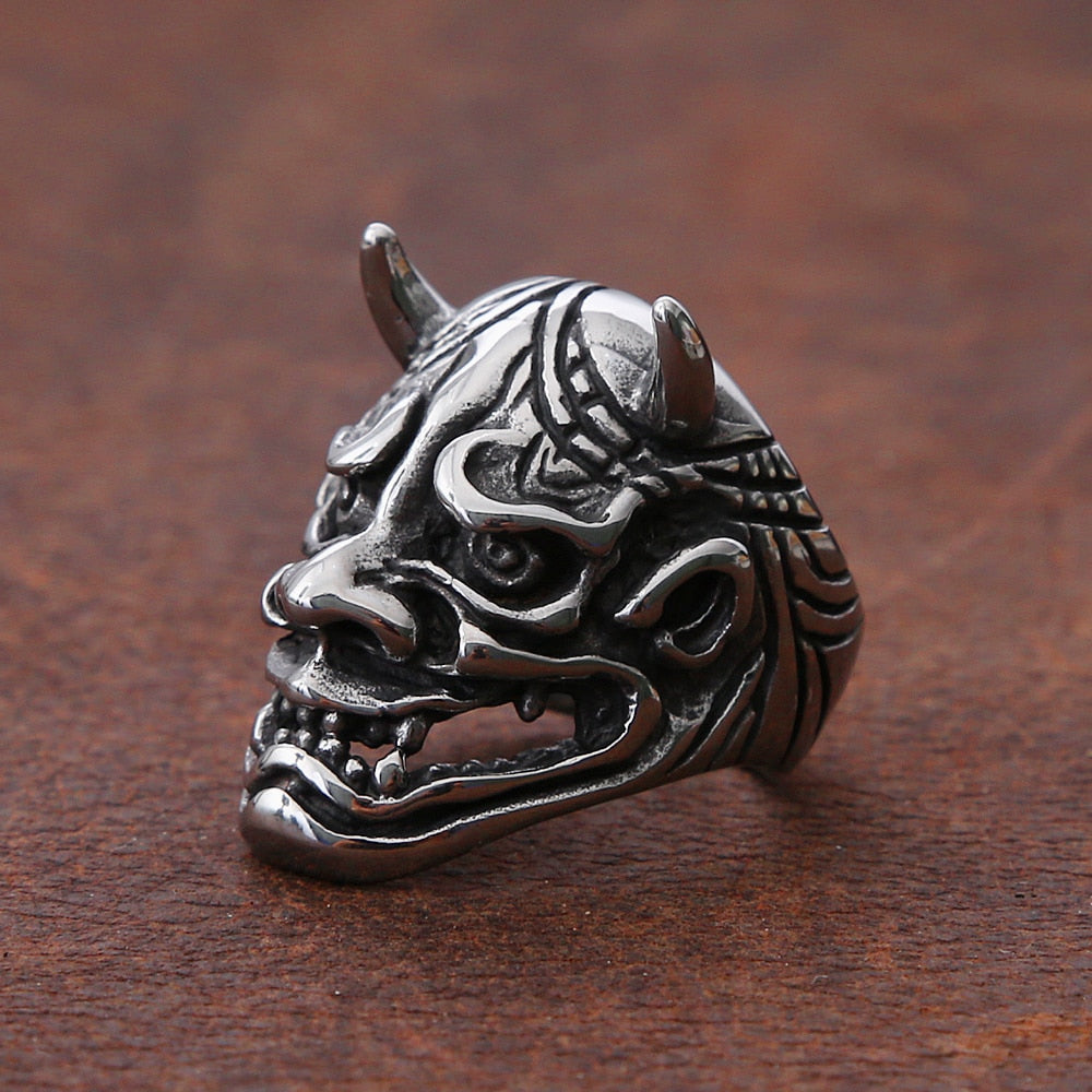Skhek Gothic Skull Bull Head Ring Men Punk Hip Hop Japanese Demon Stainless Steel Skull Rings For Men Fashion Jewelry