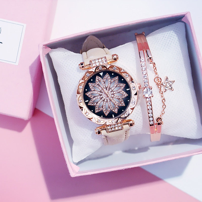 Christmas Gift 2020 New Fashion European popular style Women Watch + Bracelet Luxury Brand Quartz Watches Reloj Mujer Casual Leather Wristwatch