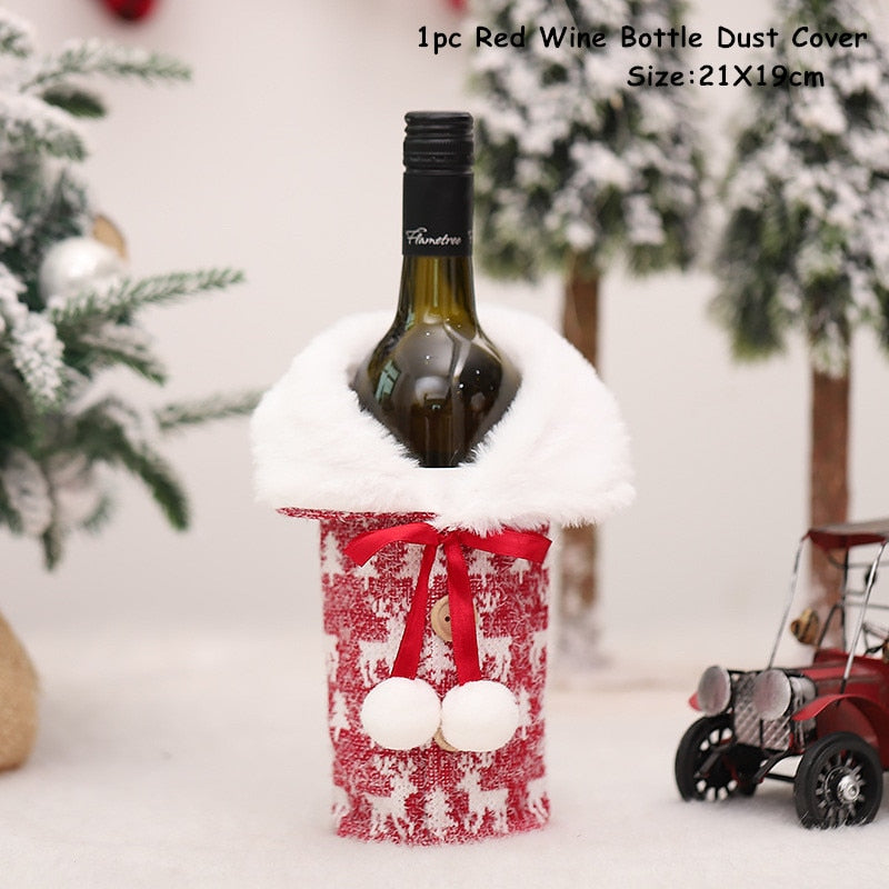Christmas Gift Christmas Gift Bags Holder Christmas Wine Bottle Dust Cover Xmas Christmas Decorations for Home Natal Table Decor New Year 2022