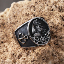 Load image into Gallery viewer, Skhek Vintage Viking Pirate Rings For Men Punk Hip Hop Stainless Steel Anchor Compass Ring Fashion Biker Ring Jewelry Gif