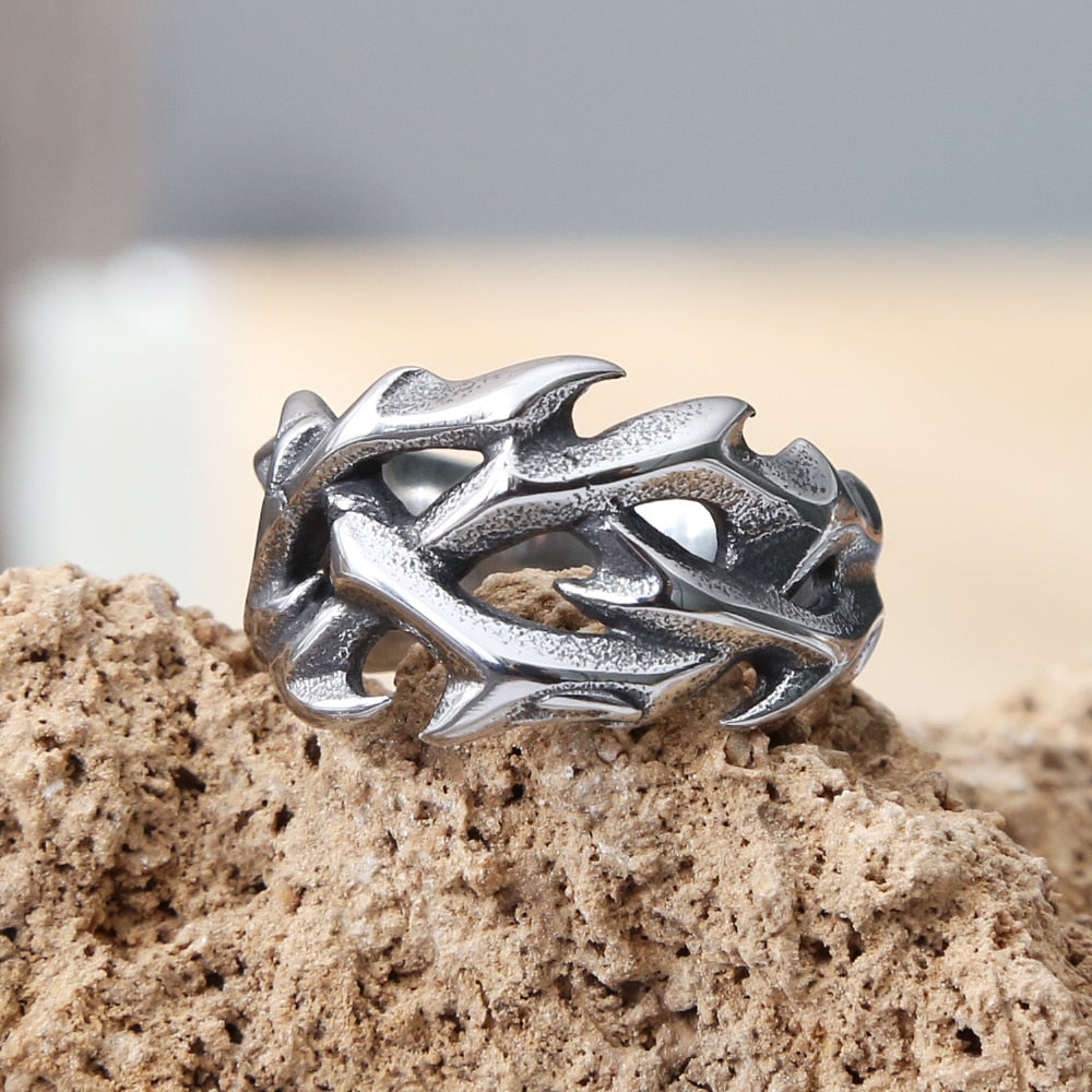 Skhek Vintage Hollow Out Design Thorn Rings For Men Women Biker Stainless Steel Men's Ring Fashion Wedding Party Gifts