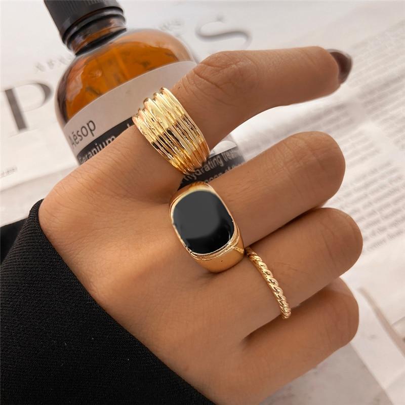 Hiphop Gold Chain Rings Set For Women Girls Punk Geometric Simple Finger Rings 2021 Trend Jewelry Party 1124