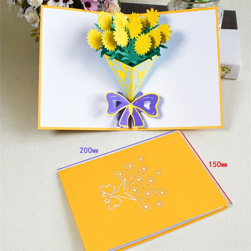 A Bouquet of Sunflower 3D Pop-Up Flower Card Birthday Mothers Day Anniversary Gift Greeting Cards Postcard All Occasions