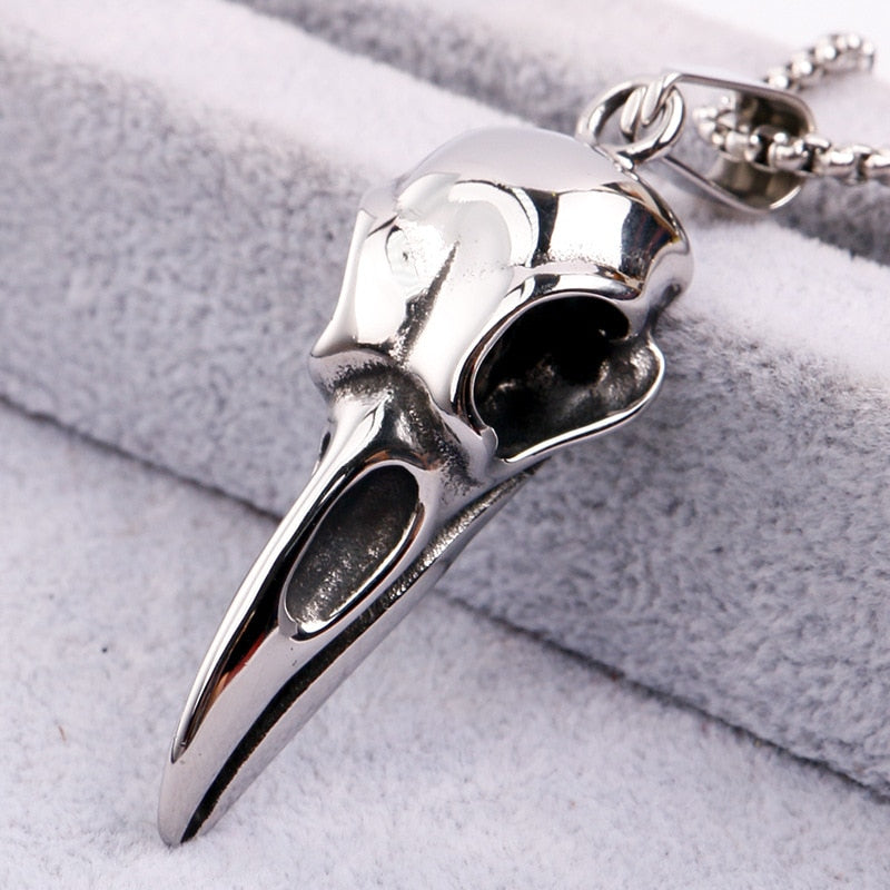 Skhek Vintage Stainless Steel Odin Crow Skull Necklace For Men Punk Viking Crow Compass Necklace Pendant Men Fashion Jewelry Gift