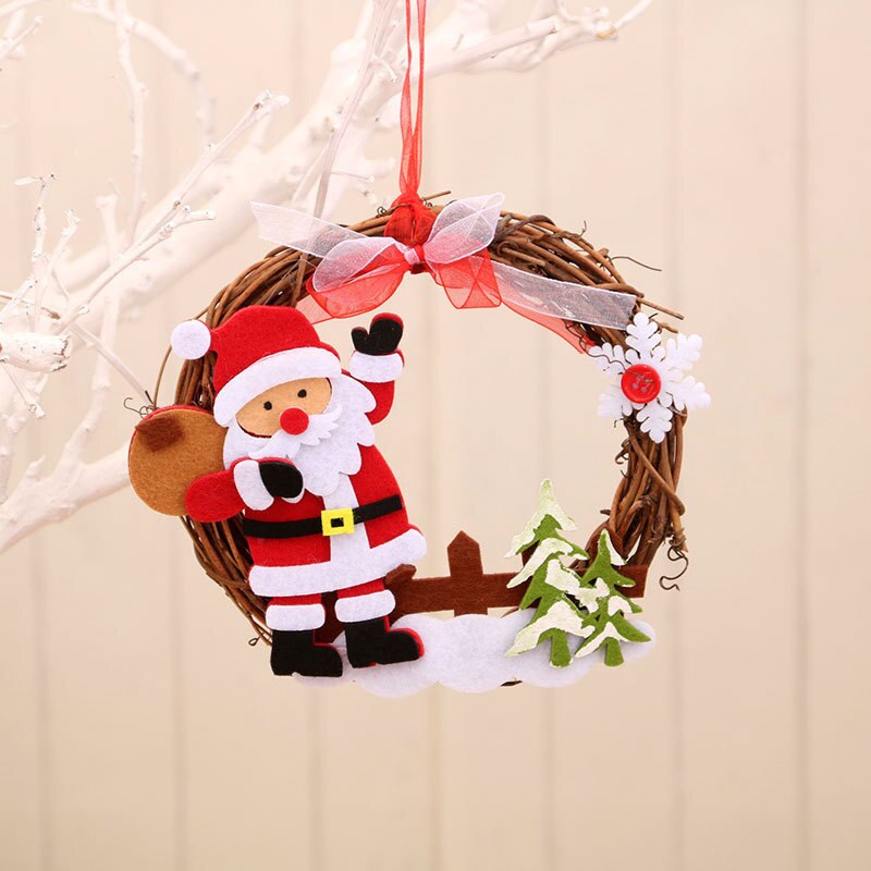 Christmas Gift Christmas Decoration Wreath Rattan Santa Claus Bear Snowman Round Pendant Door Hanging Home Decor New Year Christmas Ornaments