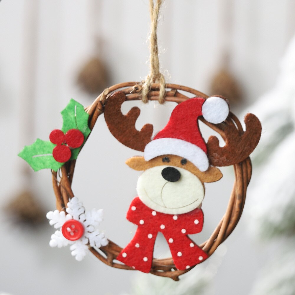 Christmas Decorations Non-woven Rattan Ring Pendant Home Decoration Door and Window Pendant Santa Snowman Garland Cheap